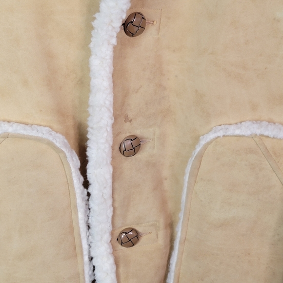 Suede Sherpa Lined Vintage 70's Heavy Winter Cold Weather Button Down Coat 40 - Picture 8 of 16